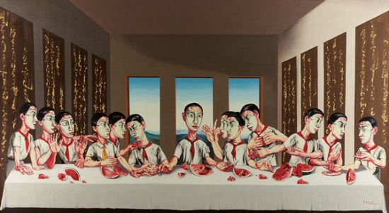 曾梵志(1964年生)《最后的晚餐》,2001年作,油彩畫布,220x395。資料圖